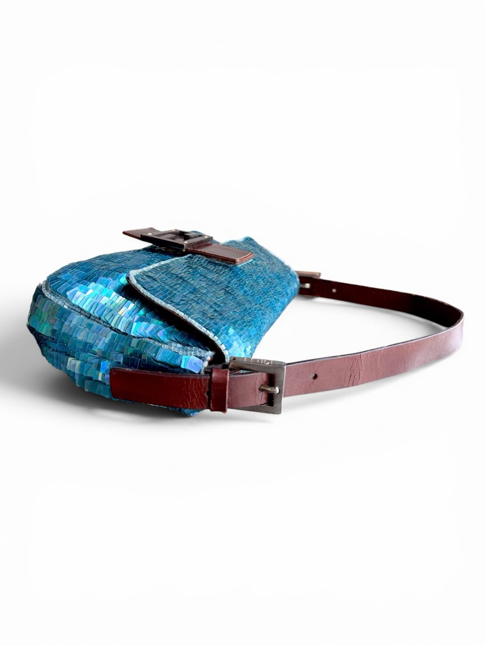 Rare Vintage Fendi Blue Iridescent Sequin Beaded Baguette - Picture 4 of 9